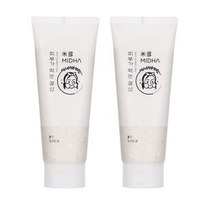 Lot 2pc New Korean MIDHA Rice Bran Scrub Foam K-Beauty 150ml Vegan Exfoliator
